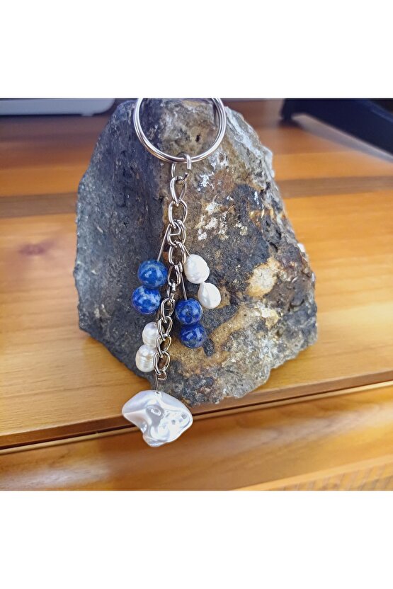 Doğal Taş Anahtarlik Barok inci Lapis ve Lazuli Birlikteliği