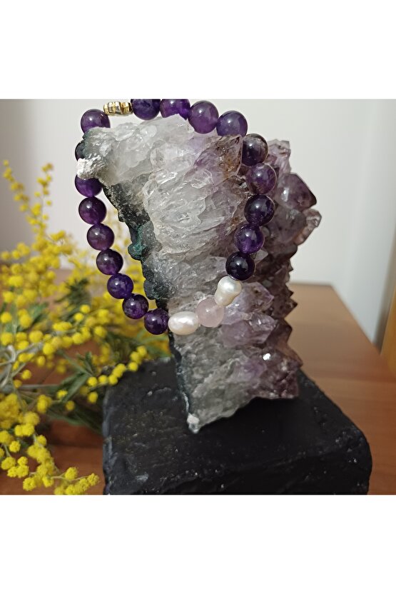 Doğal Taş Ametist Bileklik Pozitif Enerji ve Koruma Bilekligi 8mm