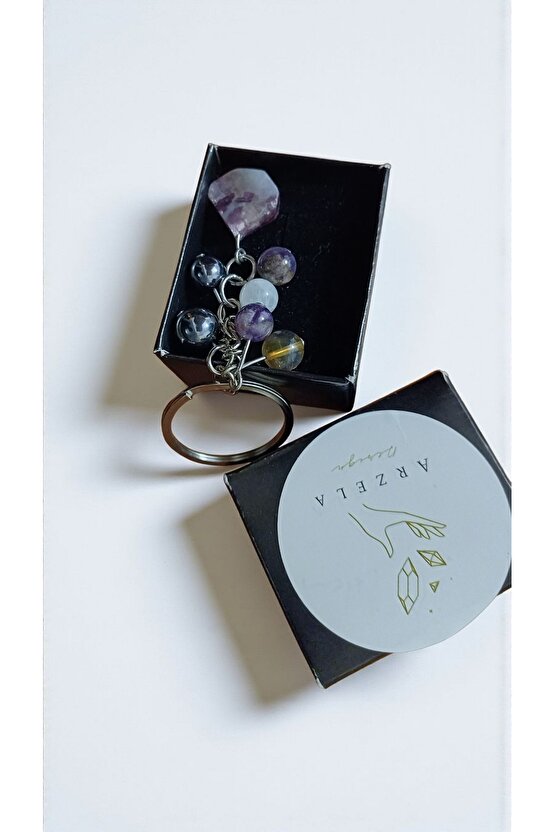 Doğal Taş Anahtarlık, Bolluk Bereket Anahtarlığı,lepidolit Ametist ,pembe Kuvars,kristal Kuvars