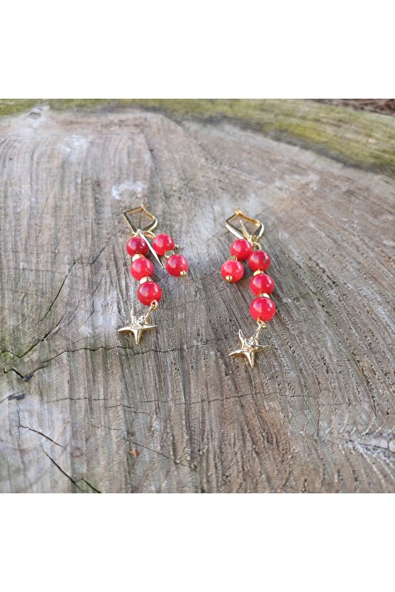 Doğal Taş Mercan Küpe Zerafeti Ve Sifasi Ile Disil Enerji Tasi 6mm