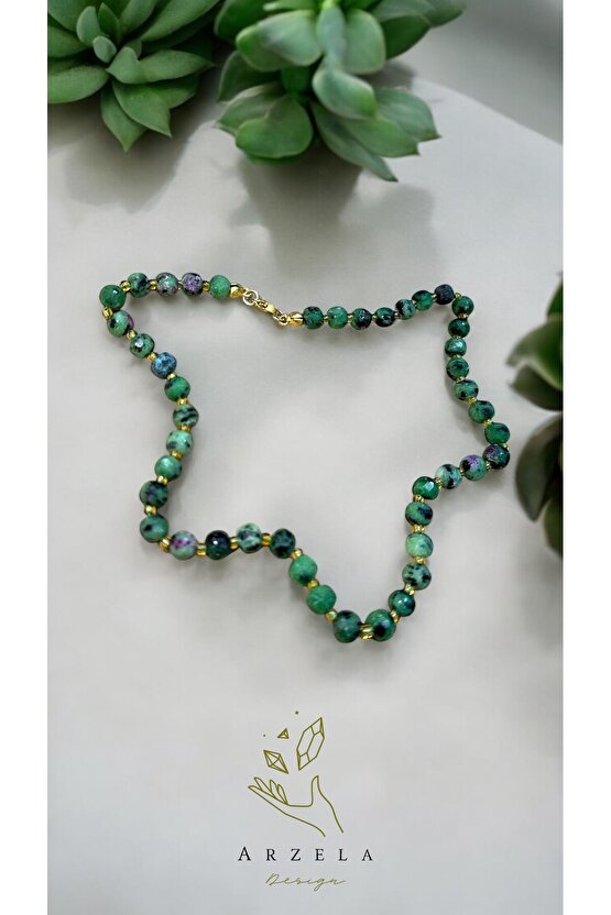 Doğal Taş YAKUTLU RUBİZOİT KRİSTAL KOLYE 8mm