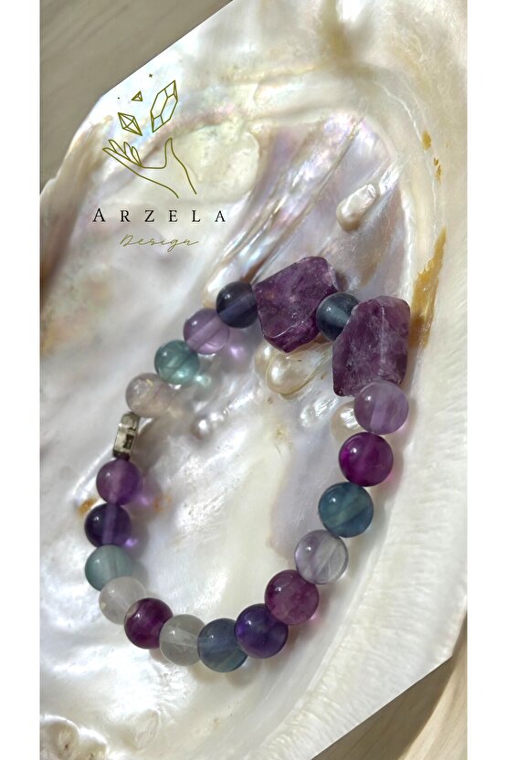 Doğal Taş Florıt Ve Lepidoit Bileklik(KONSANTRASYON VE MOTIVASYON)