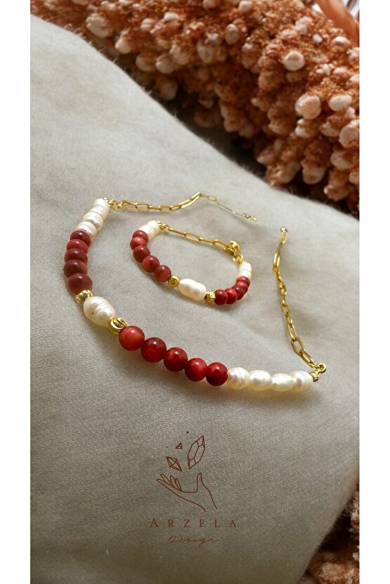 Doğal Taş İNCİ MERCAN KRİSTAL SET