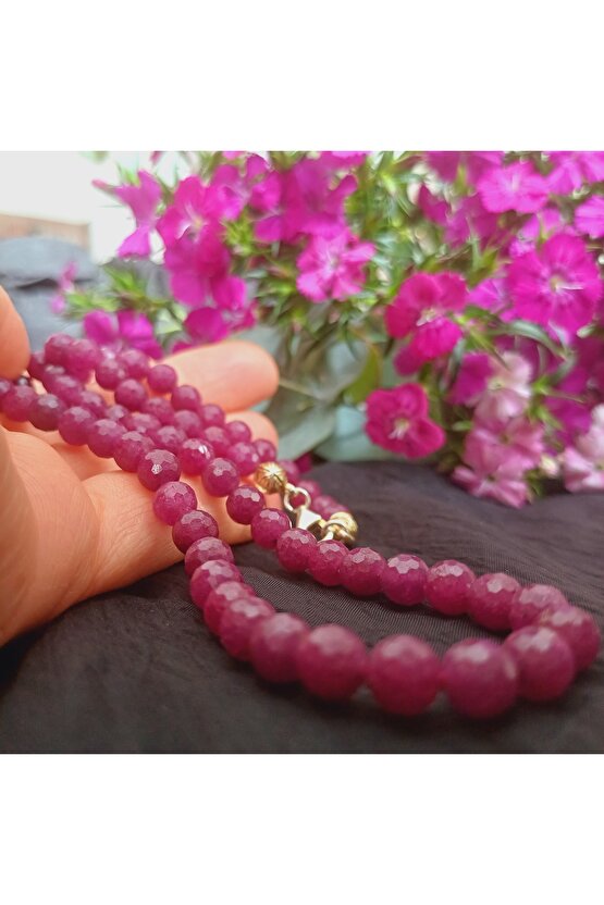 Doğal Taş YAKUT KRİSTAL KOLYE 6mm fase