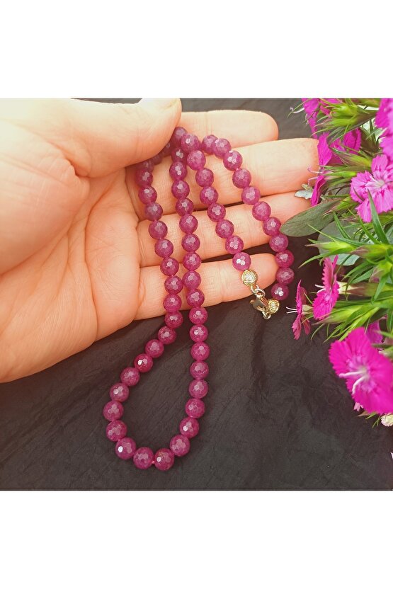 Doğal Taş YAKUT KRİSTAL KOLYE 6mm fase