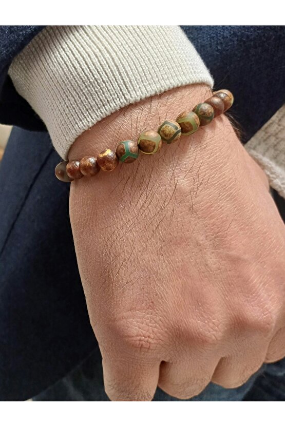 Doğal Taş Tibet Akiği Bileklik Gücünü Kesfet Erkek Kadin 8mm