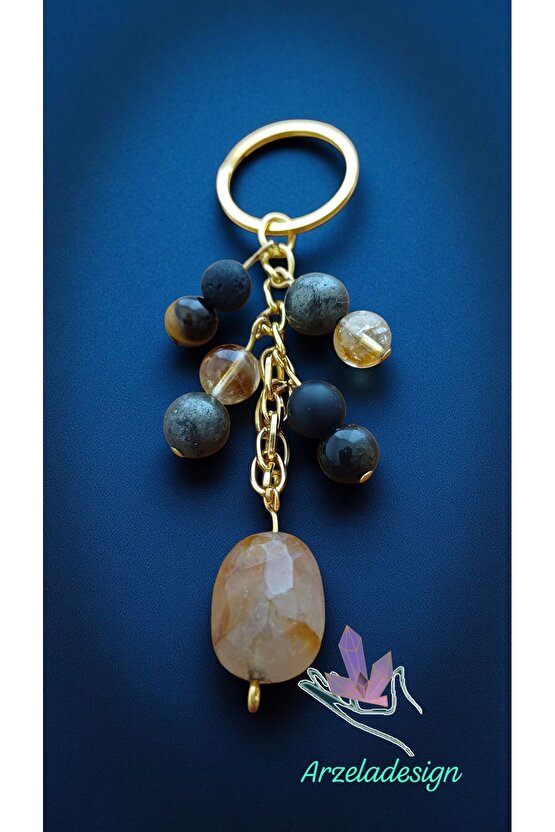 Doğal Taş  BEREKET ANAHTARLIĞI  (KUVARS SİTRİN PIRIT OBSIDYEN SUNGIT)