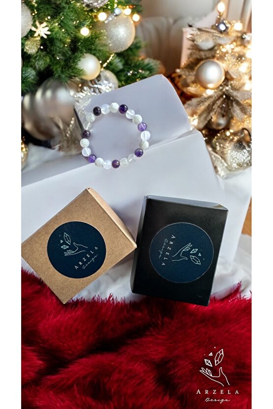 Doğal Taş AMETİST HAVLİT VE KRİSTAL KUVARS BİLEKLİK (ZİHNİN SAKİNLİĞİ) 8MM AAA KALITE