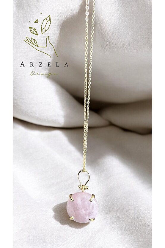 Doğal Taş PEMBE KUVARS  KRİSTAL KOLYE ASK TAŞI