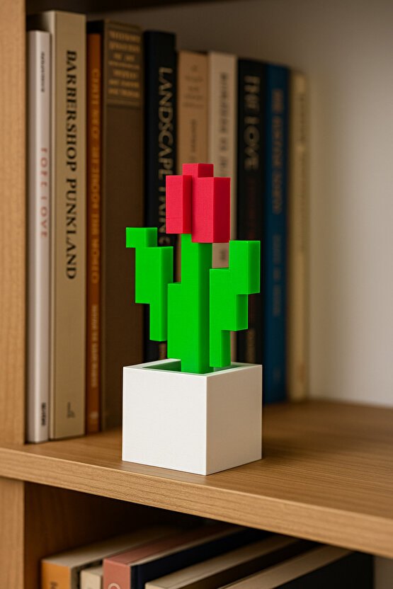 Minecraft Saksılı Kırmızı Çiçek 16cm Dekoratif Figür