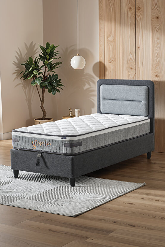 Gisele Tek Kişilik Sandıklı Baza + Full Ortopedik Pedli Yatak + Başlık 3 lü Set