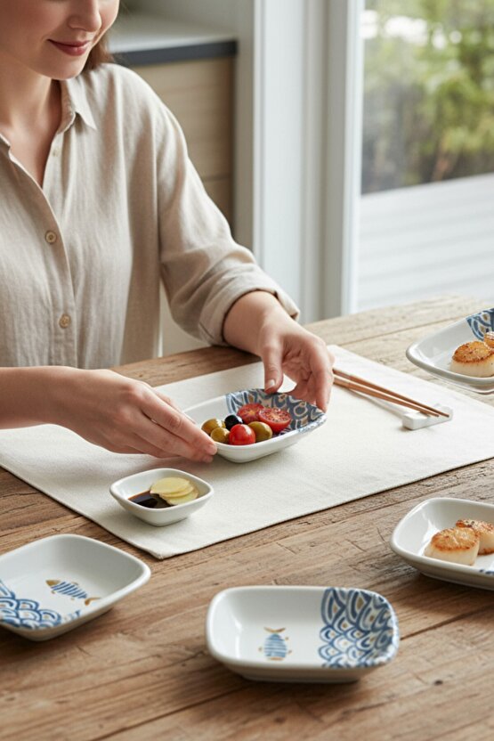 Balık Desenli Dikdörtgen Çerezlik  Kayık 13 Cm 6 Adet-18192