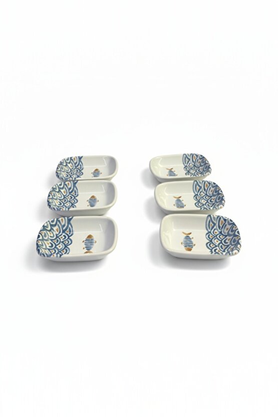 Balık Desenli Dikdörtgen Çerezlik  Kayık 13 Cm 6 Adet-18192