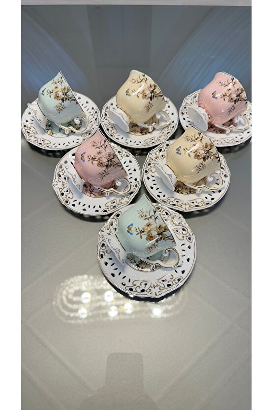 Kosova Marka Renk Güllü Kahve Fincan Takımı Seti