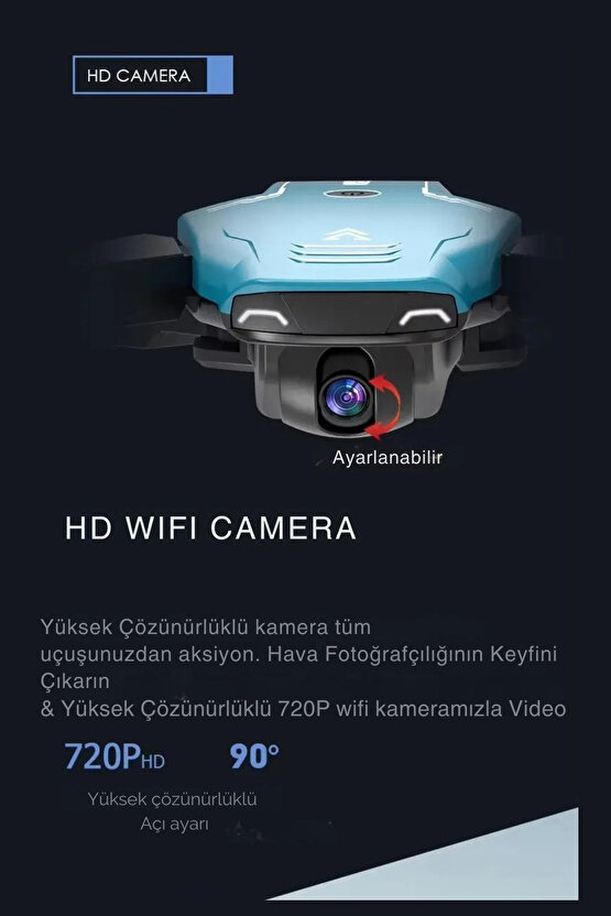 2.4G Uzaktan Kumandalı Wifi HD Kameralı Şarjlı Full Fonksiyon Katlanabilir Drone APP Kontrollü Dron