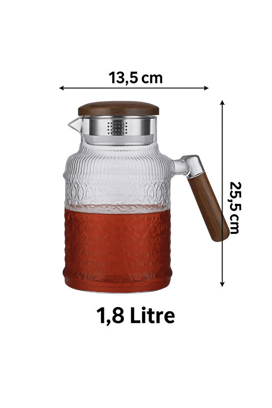 1.8 Litre Akasya Kapaklı Cam Sürahi – Isıya Dayanıklı & Şık Tasarım