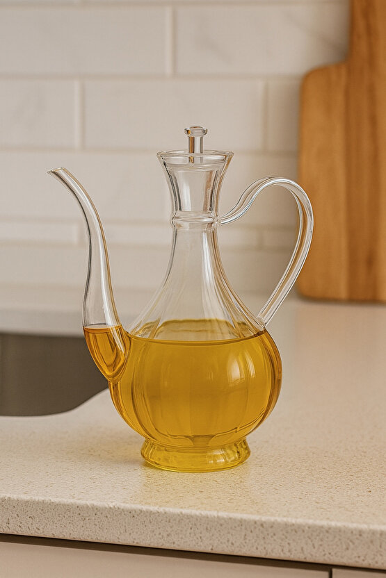 750 ml Cam Yağdanlık – Şeffaf Zeytinyağı ve Sıvı Yağ Şişesi, Cam Yağlık, Mutfak Sunum Kabı