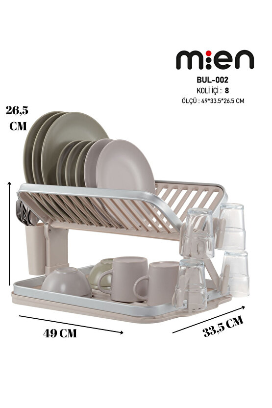 Metal Bulaşıklık Kurutmalık Su Tahliye Tepsili Çatal-Bıçak Bölmeli Tabak Bardak Organizeri