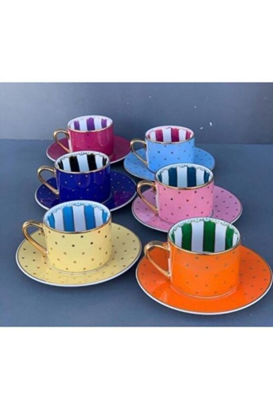 Puantiye Renkli Türk Kahvesi Fincan Seti