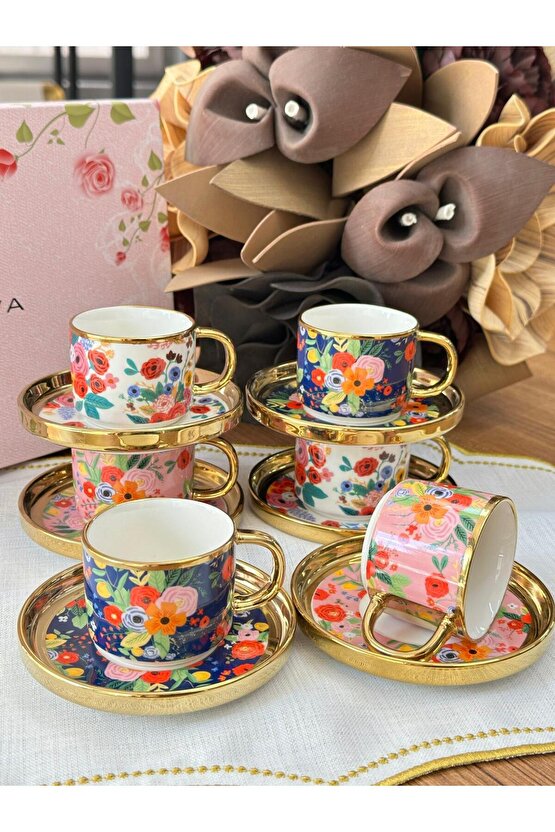 Flower 6 Kişilik Çiçek Desenli Fincan Takımı