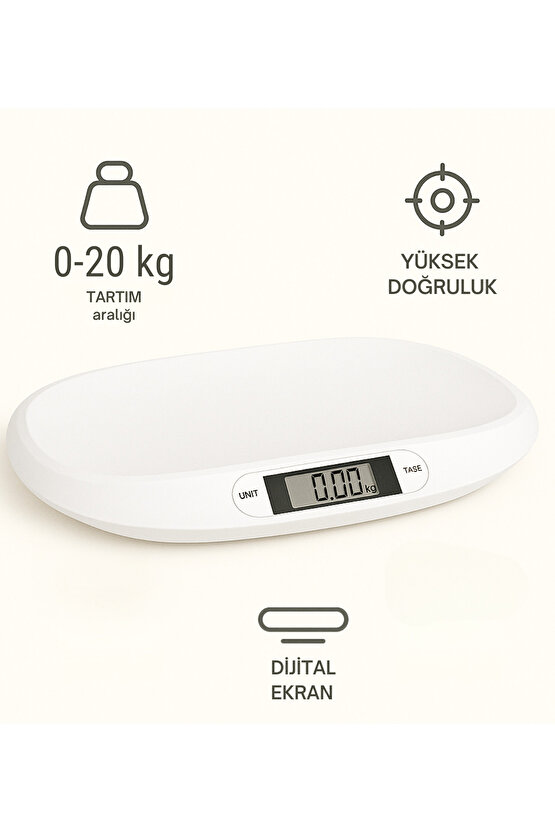 Dijital Hassas Bebek ve Evcil Hayvan Tartısı – 56x26 cm, 20 Kg Kapasiteli, LCD Ekranlı