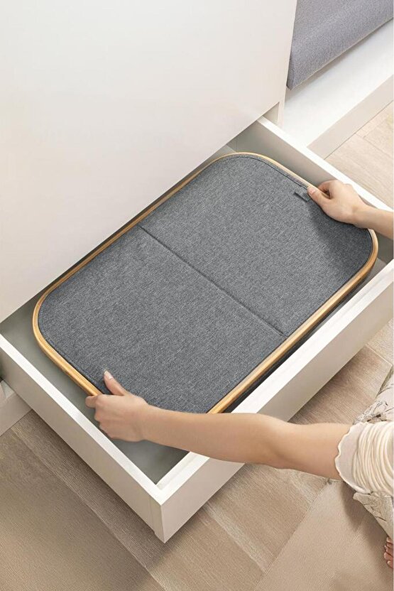 Mien Bambu Kenarlı Kumaş Katlanabilir 100 Lt Çamaşır Sepeti 54x33x58