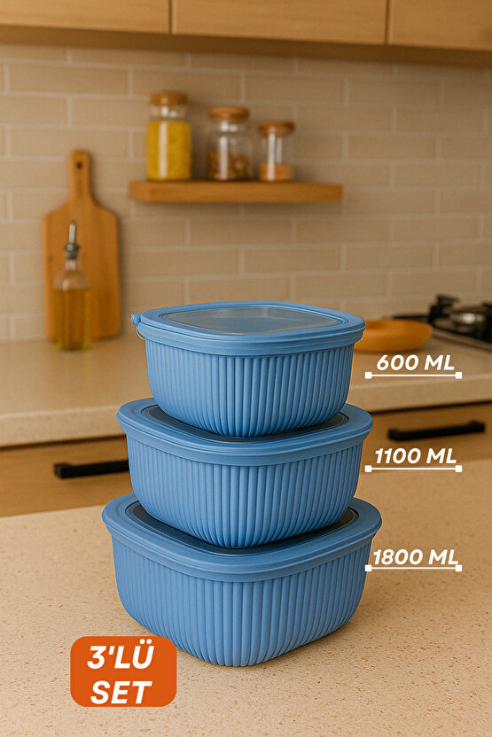 3lü Renkli Kilitli Kapaklı Saklama Kabı Difrize Mikrodalga ve Buzdolabı Uyumlu Düzenleyici
