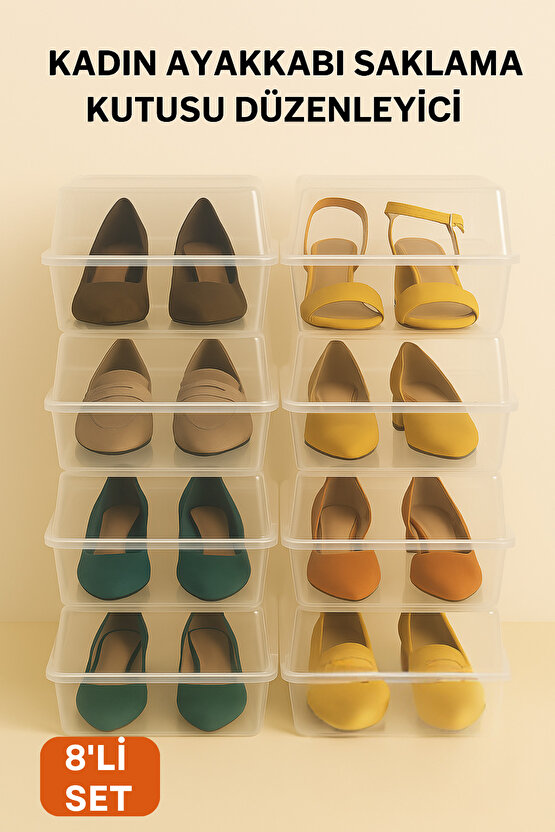 8li Kadın Ayakkabı Koruma Kutusu Şeffaf Ayakkabı Saklama Kutusu Kadın Ayakkabı Düzenleyici