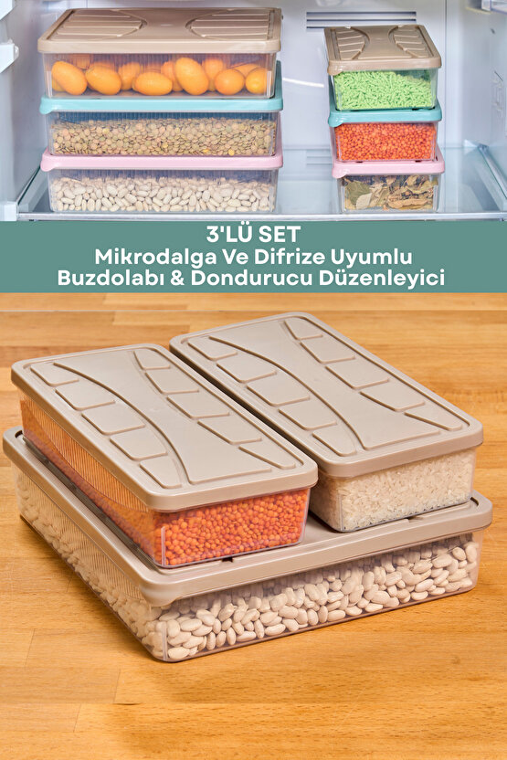 3 Adet 6 Parça Mikrodalga ve Difrize Uygun Saklama Kabı 1x3000 ml 2x1100 ml Fresh Box