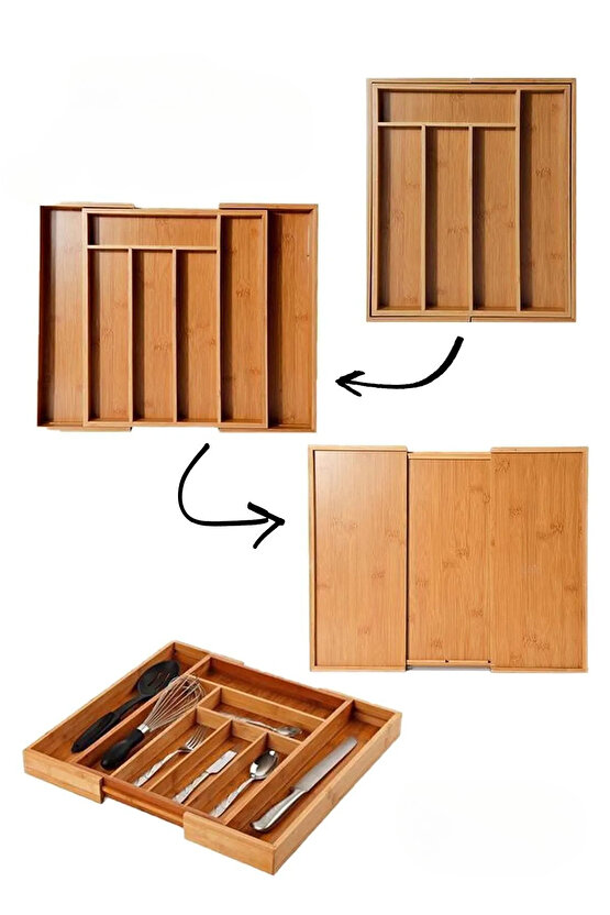 Bambu Ayarlanabilir Çekmece Içi Ölçü Ayarlı Kaşıklık 5-7 Bölmeli