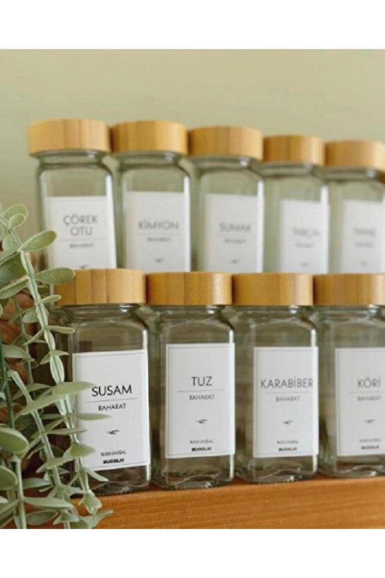 12 li Mien Bambu Kapaklı Cam Baharatlık Seti 120ml 7119008
