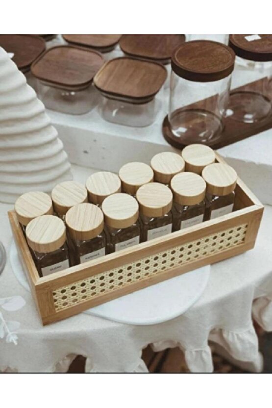 12 li Mien Bambu Kapaklı Cam Baharatlık Seti 120ml 7119008