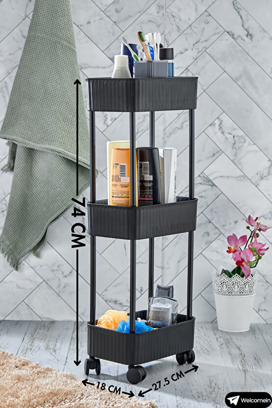 Easy 3 Katlı Çok Amaçlı Raf Banyo Ve Mutfak Organizer Düzenleyici (Tekerlekli) 3 Katlı Şık