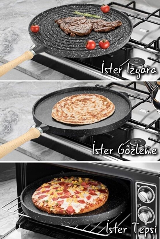 Çift Taraflı Döküm Bazlama Gözleme Tavası 36 Cm 1 Cm Derinlik