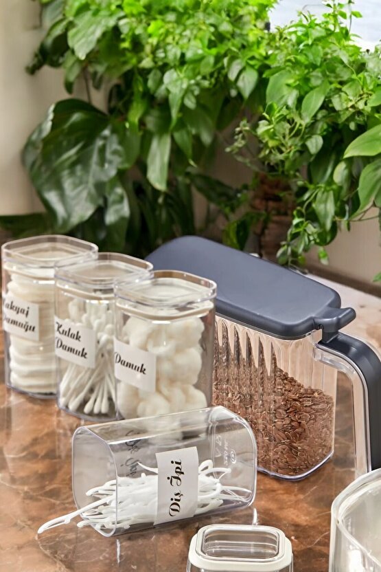 12li Standlı Kendinden Yapışkanlı Kapaklı Kaşıklı Baharatlık Takımı Ve 4lü Şeffaf Kapaklı Banyo Seti