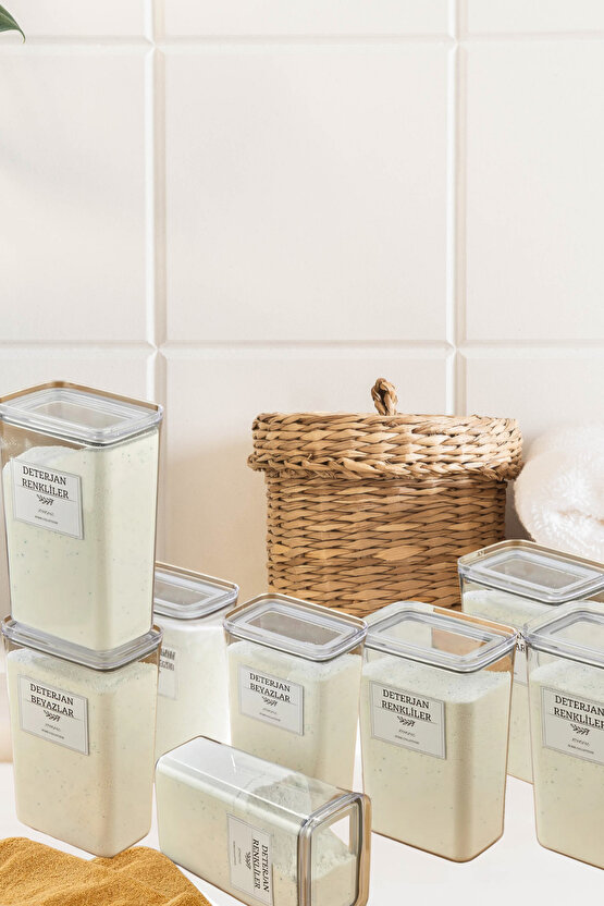 8li Deterjan Kutusuvakum Kapaklı Banyo Düzenleyici Saklama Kutusu 2.9 L Şeffaf Renk