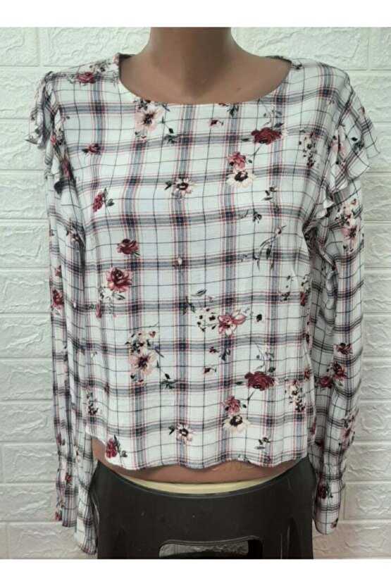 Pembe Çiçek Desenli Kolları Ispanyol Görünümlü Dört Mevsim Giyilebilir Kumaş Pantolon Üstü Gömlek