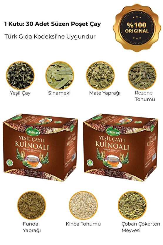 Yeşil Çaylı Kinoa Karışık Bitki Çayı 30 Süzen Poşet - 2 Kutu