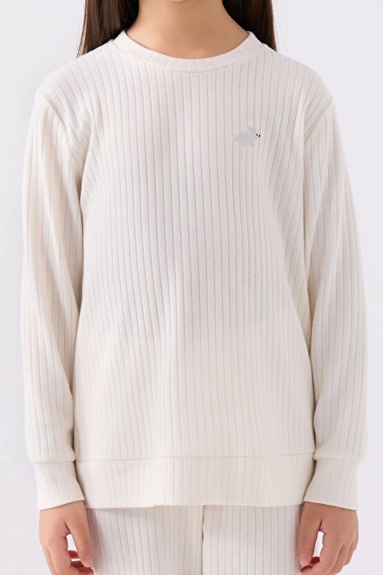 Kız Çocuk Beyaz Uzun Kol Pijama Takım