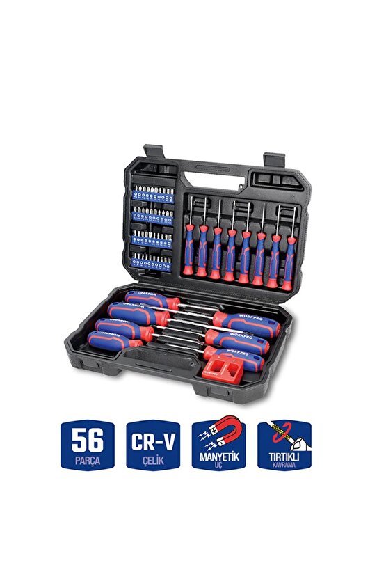 WP200518 56 Parça CR-V Manyetik Profesyonel Tornavida & Bits Uç Seti