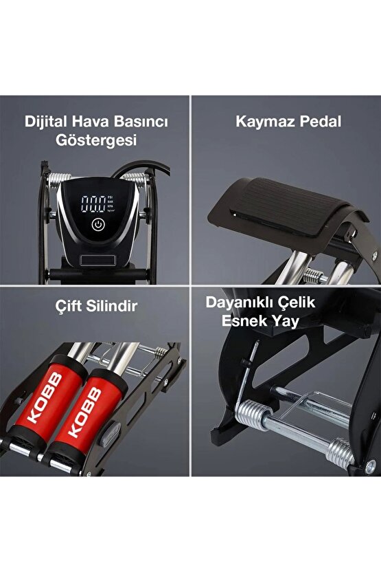 KB5402D Çift Pistonlu Dokunmatik Dijital Basınç Göstergeli Ayak Pompası + Taşıma Kılıfı