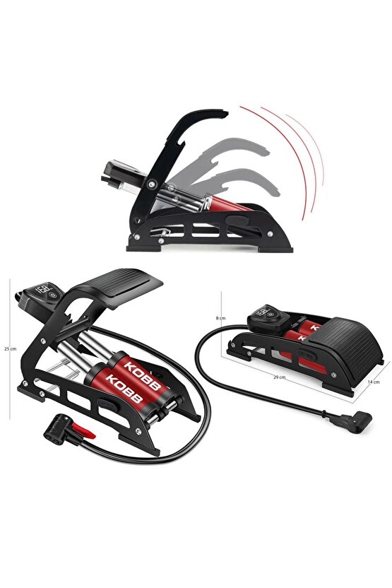 KB5402D Çift Pistonlu Dokunmatik Dijital Basınç Göstergeli Ayak Pompası + Taşıma Kılıfı