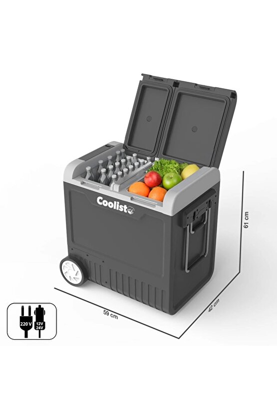 CLK65W 1224Volt 220Volt 65 Litre Çift Bölmeli Tekerlekli Outdoor Kompresörlü Oto Buzdolabı