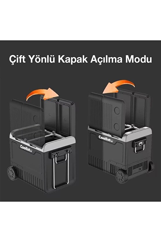 CLK65W 1224Volt 220Volt 65 Litre Çift Bölmeli Tekerlekli Outdoor Kompresörlü Oto Buzdolabı