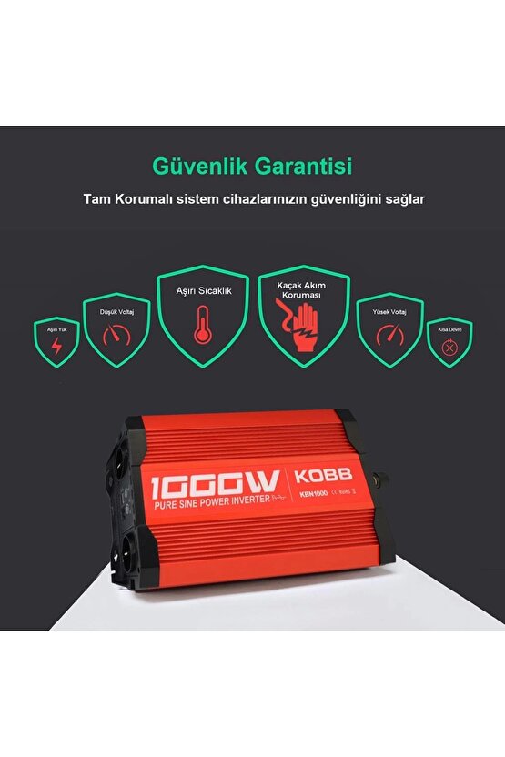 KBN1000 12V220V 1000Watt Tam Sinüs Dönüştürücü İnvertör