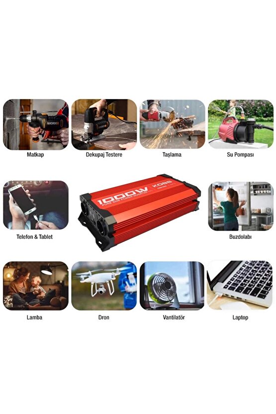 KBN1000 12V220V 1000Watt Tam Sinüs Dönüştürücü İnvertör