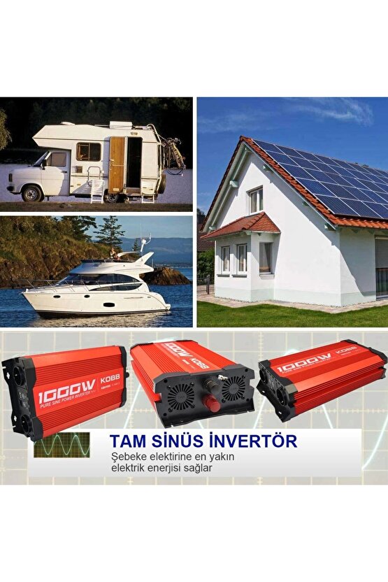 KBN1000 12V220V 1000Watt Tam Sinüs Dönüştürücü İnvertör