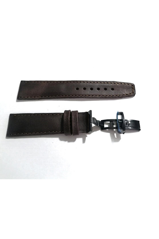 Her Saate Uygun Kelebek Toka 24 MM Hakiki Deri (250) SİYAH TOKA KOYU KAHVE