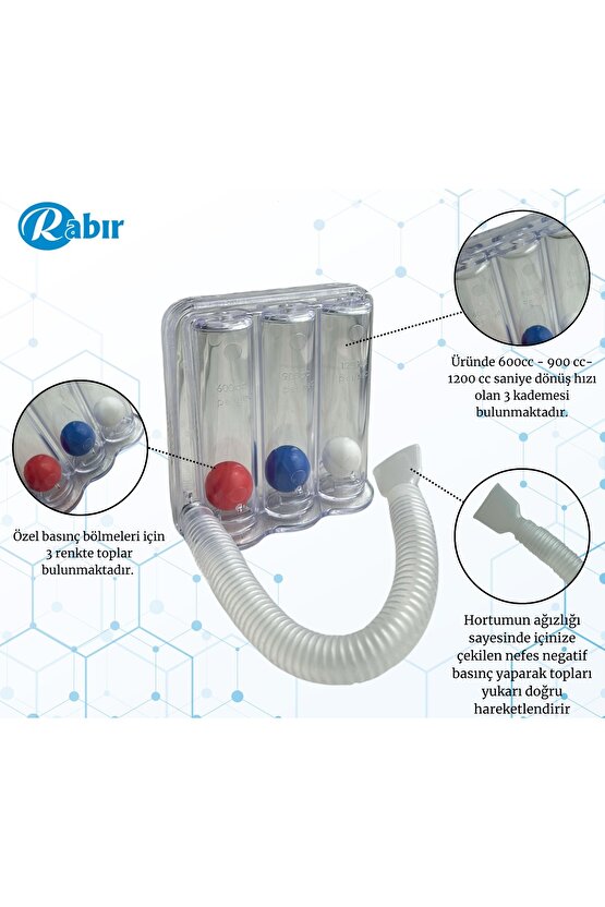 Triflo Solunum Egzersiz Cihazı 3 Top Üfleme Topu Nefes Egzersizi