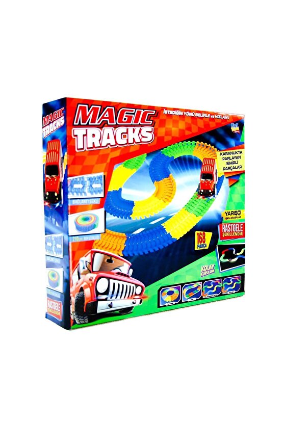 Magic Trucks 168 Parça Raylı Pist - Raylı Araç Oyuncak - Tren Oyuncak  - Renkli Araç Yolu - Pist Set
